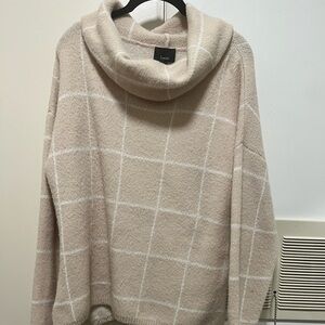 Lumiere Beige Plaid Cowl Neck Sweater